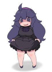 @_@ ahoge breasts chibi creatures_(company) game_freak hairband hex_maniac_(pokemon) highres large_breasts messy_hair miyazero nintendo pokemon pokemon_xy purple_eyes purple_hairband