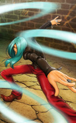 Rule 34 | 1boy, capcom, fighting stance, green hair, hair over one eye, jewelry, long hair, male focus, pointy footwear, rajomu, remy (street fighter), ring, shoes, solo, street fighter, street fighter iii (series)