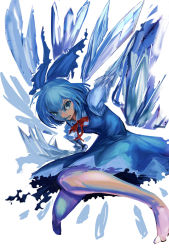 Rule 34 | 1girl, angry, artist request, blue eyes, blue hair, bow, cirno, highres, ice, ice wings, looking at viewer, matching hair/eyes, short hair, short sleeves, solo, touhou, wings