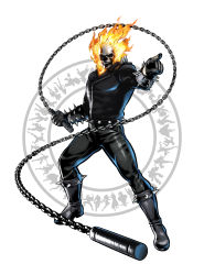 Rule 34 | 1boy, absurdres, capcom, chain, fire, ghost rider, highres, looking at viewer, male focus, marvel, marvel vs. capcom, mori toshiaki, official art, pointing, skull, solo, ultimate marvel vs capcom 3