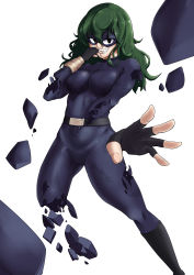 Rule 34 | 1girl, absurdres, belt, belt buckle, black eyes, bodysuit, boku no hero academia, boots, bracelet, breaking, breasts, buckle, disembodied hand, disembodied hand, domino mask, fingernails, gloves, green hair, highres, huge filesize, jewelry, knee boots, looking at viewer, mask, skin tight, smile, solo, tokage setsuna