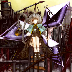 Rule 34 | 1girl, animal ears, basket, female focus, full body, grey hair, jewelry, mouse (animal), mouse ears, mouse tail, multiple girls, nazrin, outdoors, pendant, red eyes, sakimori dan, short hair, sitting, sky, solo, tail, touhou