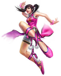 Rule 34 | 1girl, china dress, chinese clothes, dress, fighting stance, jumping, ling xiaoyu, micchii (mitchiee), mitchiee, solo, tekken, twintails