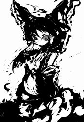 Rule 34 | 1girl, abstract, bad id, bad pixiv id, bow, detached sleeves, f7(eiki), female focus, greyscale, hair bow, hakurei reimu, japanese clothes, miko, monochrome, solo, touhou