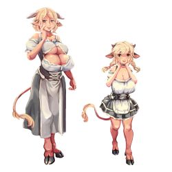 Rule 34 | 2girls, animal ears, blonde hair, breasts, corrupted dungeon, extra breasts, highres, hooves, horns, large breasts, lewd maze, monster girl, multiple girls, shanbahak, tagme, tail