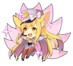 Rule 34 | &gt;:d, 1girl, :d, ahri (league of legends), alternate color, alternate costume, alternate hair color, alternate hairstyle, animal ears, belt, blonde hair, bow, breasts, brown pantyhose, chibi, cleavage, cosplay, epaulettes, facial mark, fang, fangs, fox ears, fox tail, full body, girls&#039; generation, happy, hat, hat bow, headset, heart, heart necklace, idol, jacket, jewelry, league of legends, long hair, long sleeves, looking to the side, multiple tails, necklace, open clothes, open jacket, open mouth, outstretched arms, pantyhose, pantyhose under shorts, peaked cap, popstar ahri, shoes, short shorts, shorts, simple background, smile, solo, sparkle, spread arms, tail, uniform, v-shaped eyebrows, very long hair, whisker markings, white background, whitehee93, yellow eyes, zipper