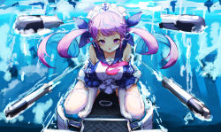 Rule 34 | 1girl, :o, absurdres, anchor symbol, azur lane, blue hair, colored inner hair, commentary request, drill hair, highres, hololive, huge filesize, inre kemomimi, looking at viewer, maid headdress, minato aqua, multicolored hair, neckerchief, purple eyes, purple hair, red neckerchief, sketch, solo, thighhighs, torpedo, twin drills, twintails, two-tone hair, underwater, virtual youtuber
