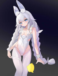Rule 34 | + +, 1girl, absurdres, animal ears, azur lane, black background, blue eyes, blush, braid, breasts, chinese commentary, choker, commentary request, contrapposto, cowboy shot, fake animal ears, female focus, gradient background, grey hair, head tilt, highres, le malin (azur lane), le malin (listless lapin) (azur lane), leotard, long hair, looking at viewer, low twin braids, manjuu (azur lane), nontraditional playboy bunny, npp (artist), pantyhose, rabbit ears, small breasts, solo, standing, thigh gap, thigh strap, twin braids, very long hair, white choker, white leotard, white pantyhose, wrist cuffs