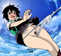 Rule 34 | 1girl, angry, assisted exposure, backpack, bag, black hair, black socks, blue panties, blue sky, blush, colorized, commission, dated, fang, female pubic hair, flat chest, full-face blush, marvel, necktie, open mouth, outdoors, panties, panty pull, peni parker, plaid, plaid skirt, pleated skirt, pubic hair, pulling another&#039;s clothes, pussy, pussy peek, risenhentaidemon, school bag, school uniform, short hair, short sleeves, silk, skirt, sky, socks, solo, spider-man: into the spider-verse, spider-man (series), spider-verse, spider web, striped clothes, striped panties, striped socks, tearing up, third-party edit, tsukudani (coke-buta), uncensored, underwear, vest, wide hips