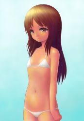 Rule 34 | 1girl, bikini, brown eyes, brown hair, flat chest, long hair, lowleg, mitsu (komainumilk), original, solo, swimsuit, white bikini