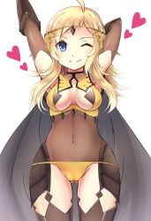 Rule 34 | 1girl, ;), arm behind head, arms up, blonde hair, breasts, cameltoe, cape, covered navel, curvy, fire emblem, fire emblem fates, gluteal fold, heart, highres, navel, nintendo, one eye closed, ophelia (fire emblem), shira yu ki, smile, solo, thigh gap, wink