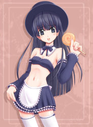 Rule 34 | 1girl, alternate color, artist request, bandeau, bare shoulders, black eyes, black hair, black skirt, blush, breasts, candy, capcom, capcom fighting jam, cleavage, collar, detached collar, detached sleeves, food, frilled skirt, frills, hat, ingrid (capcom), jpeg artifacts, lingerie, lollipop, long hair, maid, navel, skirt, small breasts, solo, swirl lollipop, thighhighs, tongue, top hat, underwear, very long hair