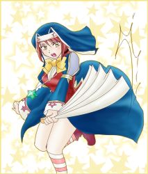 Rule 34 | battle sister maple, boots, bow, cardfight!! vanguard, cosplay, hand fan, jewelry, necklace, nun, oracle think tank, paper fan, red hair, short hair, socks, usui yuri, vanguard ride, yellow eyes