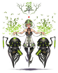 Rule 34 | 1girl, android, cleavage cutout, clothing cutout, full body, gia, glasses, green eyes, green hair, highres, matching hair/eyes, mecha musume, mechanical legs, original, robot, short hair, solo, tattoo