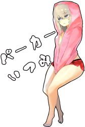 Rule 34 | 10s, 1girl, barefoot, bright pupils, character name, closed mouth, commentary, drawstring, full body, girls und panzer, half-closed eyes, hood, hood up, hoodie, invisible chair, itsumi erika, legs, light frown, long hair, long sleeves, looking to the side, microskirt, no bra, pink shirt, red skirt, shirt, shirt tug, simple background, sitting, skirt, solo, susumu, transparent background, white background, white pupils