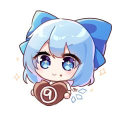 Rule 34 | 1girl, blouse, circled 9, cirno, hair between eyes, pudding (skymint 028), shirt, simple background, solo, tagme, touhou, white background, white shirt