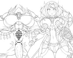 Rule 34 | 1boy, 1girl, anal, anus, armor, blush, breasts, censored, gatyo 5, gem, gloves, grabbing, grabbing another&#039;s breast, greyscale, hair ornament, headpiece, helmet, hetero, jewelry, large breasts, looking at viewer, monochrome, nintendo, nipple slip, nipples, penis, pussy, pyra (xenoblade), rex (xenoblade), sex, short hair, short shorts, shorts, simple background, surprised, swept bangs, tiara, white background, xenoblade chronicles (series), xenoblade chronicles 2