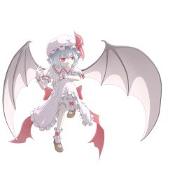 Rule 34 | 1girl, bat wings, bow, daitai, female focus, full body, hat, highres, puffy short sleeves, puffy sleeves, red eyes, remilia scarlet, ribbon, shoes, short hair, short sleeves, silver hair, sitting, socks, solo, touhou, transparent background, wings