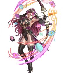 Rule 34 | 1girl, animal ears, armpits, arrow (projectile), black gloves, black leotard, black thighhighs, boots, bow (weapon), breasts, cleavage, coattails, covered navel, earrings, egg, elbow gloves, fake animal ears, female focus, fire emblem, fire emblem heroes, flower, full body, gloves, hair ornament, high heel boots, high heels, highleg, highleg leotard, highres, holding, holding bow (weapon), holding weapon, jewelry, kusakihara toshiyuki, large breasts, leotard, loki (fire emblem), long hair, nintendo, official art, one eye closed, open mouth, parted bangs, petals, playboy bunny, purple eyes, purple hair, rabbit ears, rabbit tail, sleeveless, smile, solo, standing, tail, thigh boots, thighhighs, transparent background, weapon, wink