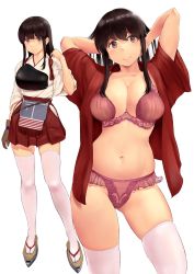 Rule 34 | 1girl, akagi (kancolle), breasts, highres, kantai collection, large breasts, long hair, open clothes, panties, sandals, skirt, solo, tagme, thighhighs, thighs, underwear, wa (genryusui), zouri