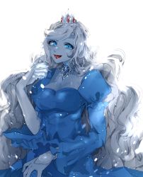 Rule 34 | 1girl, adventure time, blue skin, breasts, colored skin, crown, dress, female focus, highres, ice queen (adventure time), long hair, solo, white hair