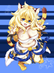 Rule 34 | 1girl, blonde hair, blue eyes, fullbokko heroes, furry, furry female, japanese clothes, open mouth, solo, whity   paria, zhang fei (fullbokko heroes)