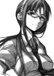 Rule 34 | 00s, 1girl, breasts, evangelion: 2.0 you can (not) advance, female focus, glasses, greyscale, hairband, harurunn, long hair, makinami mari illustrious, monochrome, neon genesis evangelion, rebuild of evangelion, simple background, sketch, solo, thighhighs, white background