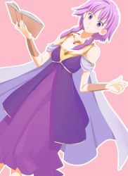 Rule 34 | 1girl, bare shoulders, book, bracer, cape, fire emblem, fire emblem: the sacred stones, jewelry, lute (fire emblem), necklace, nintendo, pink background, purple eyes, purple hair, robe, simple background, solo, twintails