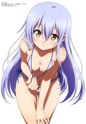 Rule 34 | 10s, 1girl, absurdres, bent over, bikini, blue hair, breasts, cleavage, cleavage reach, closed mouth, cowboy shot, hair between eyes, hand on own thigh, highres, island (game), leaning forward, long hair, looking at viewer, megami magazine, nail polish, ohara rinne, pulled by self, scan, side-tie bikini bottom, simple background, small breasts, smile, solo, strap pull, swimsuit, tsujikami ayaka, very long hair, white background, white bikini, yellow eyes