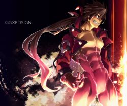 Rule 34 | 1boy, 8 (yamalu), brown hair, dragon install, guilty gear, guilty gear xrd, headband, highres, jacket, male focus, muscular, ponytail, red jacket, sol badguy, solo