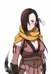 Rule 34 | 1girl, animated, arm blade, black hair, blush, breasts, brown eyes, cleavage, female focus, fire emblem, fire emblem fates, hair over one eye, kagero (fire emblem), large breasts, looking at viewer, my room, nintendo, scarf, solo, upper body, video, weapon, video