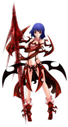 Rule 34 | 1girl, alternate costume, aoshima, bare shoulders, female focus, full body, highres, polearm, red eyes, remilia scarlet, short hair, simple background, solo, spear, spear the gungnir, touhou, weapon, white background, wings
