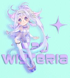 Rule 34 | 1023, 1girl, blue hair, copic (brand), diamond-shaped pupils, diamond (shape), dress, earrings, elbow gloves, full body, garter straps, gloves, jewelry, jpeg artifacts, long hair, multicolored hair, personification, ponytail, purple hair, see-through, simple background, smile, solo, symbol-shaped pupils, thighhighs