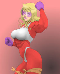 Rule 34 | 1girl, blonde hair, breasts, f-zero, glasses, gloves, hair between eyes, highres, leotard, lipstick, looking at viewer, makeup, monique l&#039;amoreaux, nintendo, tagme, thighs