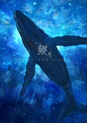 Rule 34 | 3others, absurdres, axleaki, blue theme, chinese commentary, chinese mythology, commentary, english commentary, from below, highres, light rays, mixed-language commentary, multiple others, ocean, original, scenery, scuba, silhouette, translated, underwater, water, whale