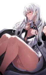 Rule 34 | 1girl, ero404, formal, highres, naver (website), original, sitting, solo, suit, white background, white hair, yellow eyes