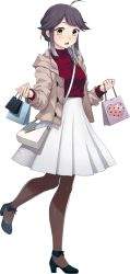 Rule 34 | 1girl, ahoge, alternate costume, bag, black hair, black pantyhose, blouse, fujikawa, full body, gradient hair, hayanami (kancolle), holding, holding bag, kantai collection, multicolored hair, official art, pantyhose, red shirt, shirt, short hair, shoulder bag, solo, transparent background, yellow eyes