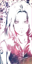 Rule 34 | 1girl, artist name, bare shoulders, breasts, cherry blossoms, collarbone, eyelashes, female focus, flower, haruno sakura, kivi1230, lips, long hair, looking at viewer, naruto, naruto (series), partially colored, sleeveless, smile, solo, spot color, upper body, zipper