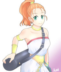 Rule 34 | 1girl, aruhalt, bag, bare shoulders, blonde hair, breasts, choker, chrono trigger, closed mouth, green eyes, jewelry, long hair, looking at viewer, marle (chrono trigger), ponytail, smile, solo