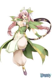 Rule 34 | 1girl, atelier-moo, bow, braid, breasts, cleavage, curtained hair, dancing, dress, full body, hair bow, highres, idol, large breasts, long hair, navel, open mouth, pink eyes, pink hair, smile, solo, standing, standing on one leg, twin braids, wizards symphony