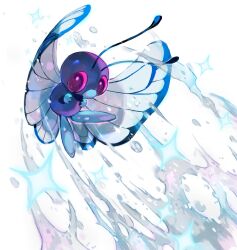 Rule 34 | aisutabetao, antennae, bug, butterfly, butterfly wings, butterfree, creatures (company), flying, game freak, gen 1 pokemon, highres, insect, insect wings, midair, nintendo, pokemon, pokemon (creature), red eyes, simple background, solo, sparkle, water, white background, wings
