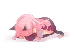 Rule 34 | 1girl, animal ears, cat ears, cat tail, chibi, dogeza, full body, kneeling, kotonoha akane, petenshi (dr. vermilion), pink hair, seiza, simple background, sitting, solo, tail, thighhighs, voiceroid, white background, white thighhighs