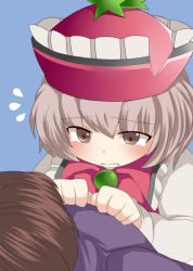 Rule 34 | 1boy, 1girl, brooch, brown eyes, brown hair, clenched hands, flying sweatdrops, hammer (sunset beach), hat, jewelry, lyrica prismriver, shooting star, short hair, tears, touhou, upper body