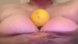 Rule 34 | 1girl, animated, asian, bath, bouncing breasts, breasts, chouzuki maryou, food, food on body, food on breasts, fruit, grabbing, grabbing own breast, large breasts, nude, orange (fruit), partially submerged, photo (medium), plump, real life, solo, sound, video, water