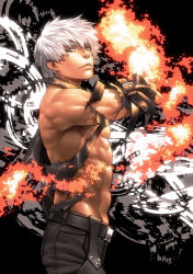 Rule 34 | 1boy, fire, gloves, k&#039; (kof), male focus, pyrokinesis, short hair, snk, solo, the king of fighters, torn clothes, white hair, yorozu