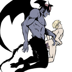 Rule 34 | 2boys, akira fudo, anal, ass, asuka ryou, blonde hair, bottomless, devilman, devilman crybaby, erection, fudou akira, interspecies, male focus, male penetrated, multiple boys, nude, penis, ryo asuka, sex, size difference, tail, topless male, uncensored, wings, yaoi