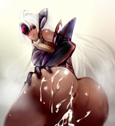 Rule 34 | 00s, 1girl, anus, ass, ass grab, censored, cum, cum in pussy, cum on ass, dark-skinned female, dark skin, from behind, hand on own ass, highres, licking lips, looking back, negresco, sex, solo, sweat, t-elos, tongue, tongue out, vaginal, xenosaga, xenosaga episode iii