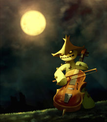 Rule 34 | 1other, black sclera, black sky, bow (music), cacturne, cello, cloud, colored sclera, colored skin, creatures (company), full body, full moon, game freak, gen 3 pokemon, grass, green skin, holding, holding bow (music), holding instrument, instrument, looking up, moon, music, night, nintendo, other focus, outdoors, playing instrument, pokemon, pokemon (creature), ribero, sky, solo, yellow eyes