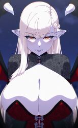 Rule 34 | 1girl, absurdres, blonde hair, breasts, fang, highres, large breasts, non-web source, original, pale skin, solo, vampire