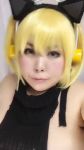 Rule 34 | 1girl, animated, asian, sound, blonde hair, breasts, brown eyes, cosplay, fat, headphones, large breasts, looking at viewer, luu (cosplayer), nitroplus, photo (medium), sideboob, solo, super pochaco, super pochaco (cosplay), twintails, video